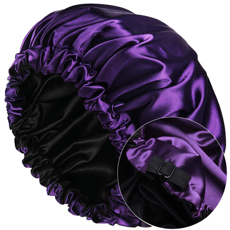 Cross-Border Source Of Double-Layer Satin Night Women's Long Hair Confinement Hair Care Chemotherapy Hat Wide-Brim Elastic Ad