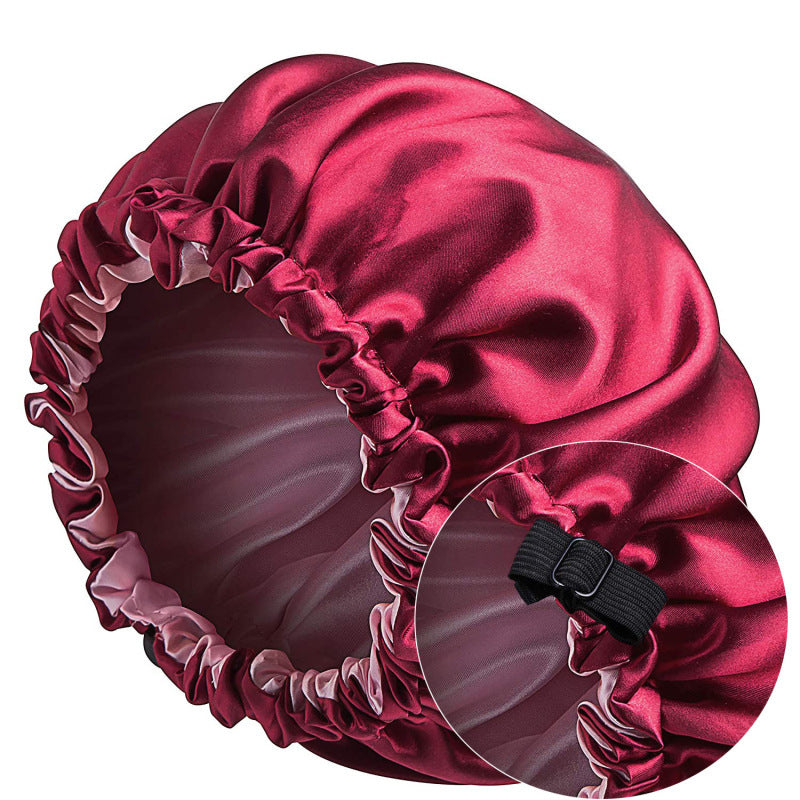 Cross-Border Source Of Double-Layer Satin Night Women's Long Hair Confinement Hair Care Chemotherapy Hat Wide-Brim Elastic Ad