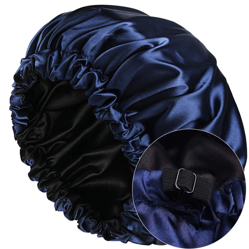 Cross-Border Source Of Double-Layer Satin Night Women's Long Hair Confinement Hair Care Chemotherapy Hat Wide-Brim Elastic Ad