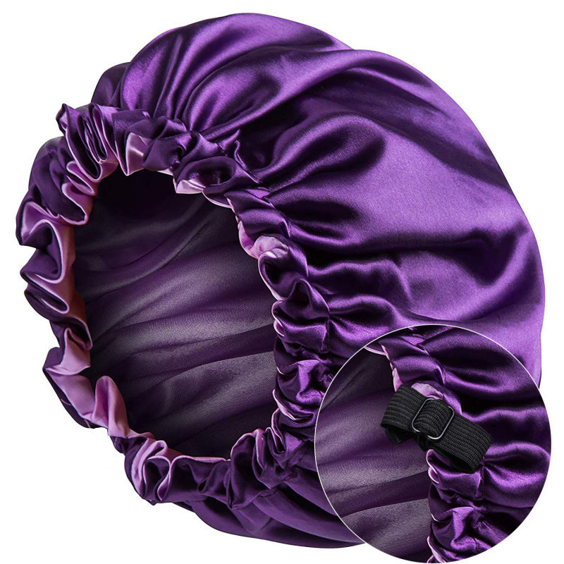 Cross-Border Source Of Double-Layer Satin Night Women's Long Hair Confinement Hair Care Chemotherapy Hat Wide-Brim Elastic Ad