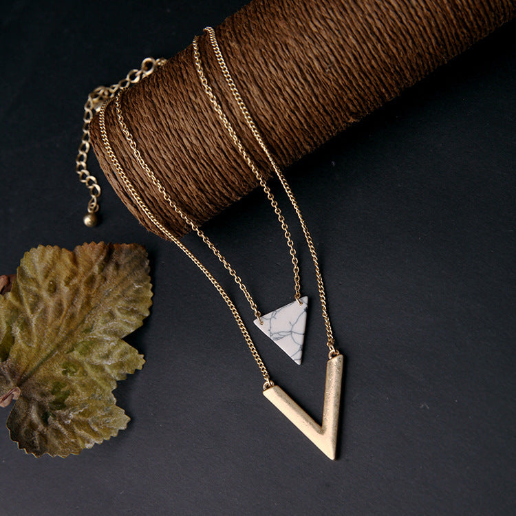 Turquoise Geometric Pendant Double-Layer Necklace Can Be Detached And Simple 1618457290225