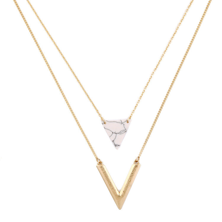 Turquoise Geometric Pendant Double-Layer Necklace Can Be Detached And Simple 1618457290231