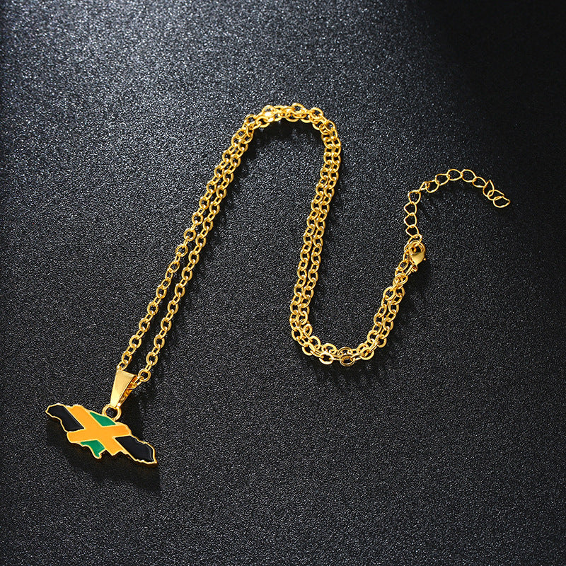 World Map Jamaica Map Flag Pendant Necklace 1618882483037