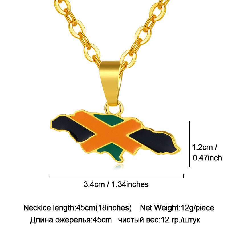 World Map Jamaica Map Flag Pendant Necklace 1618882483063