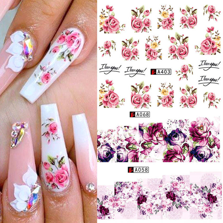 Nail Art Rose Nail Sticker Bowknot Lace Red Flower Nail Applique Eco-Friendly Nail 1618971595420