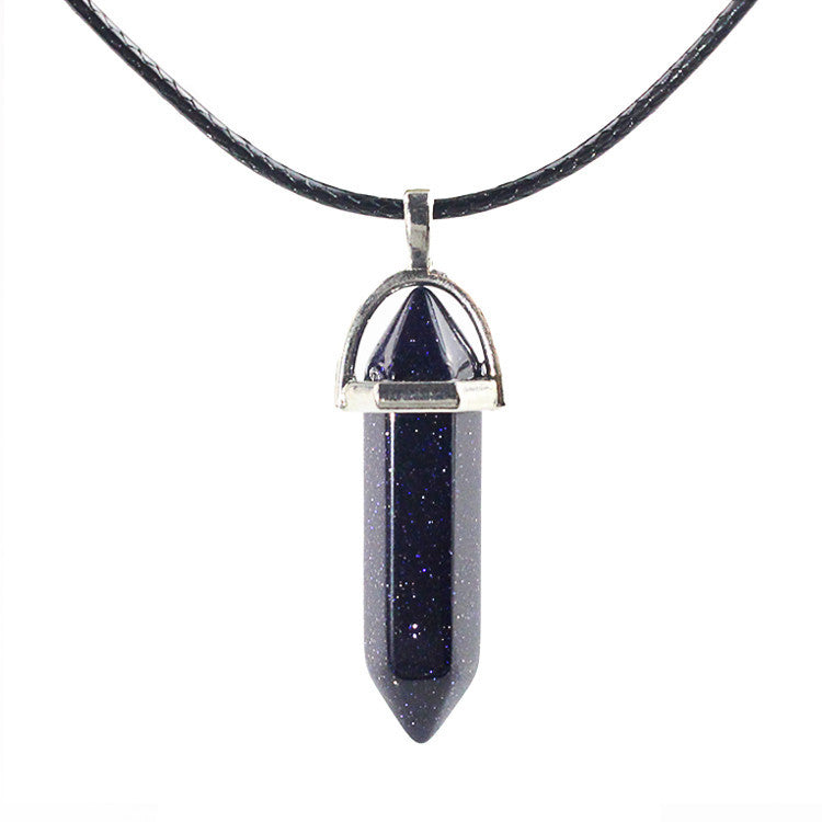 European And American Fashion Natural Crystal Hexagonal Column Pendant Necklace, Crystal Stone Faceted Diamond Pendant 161942