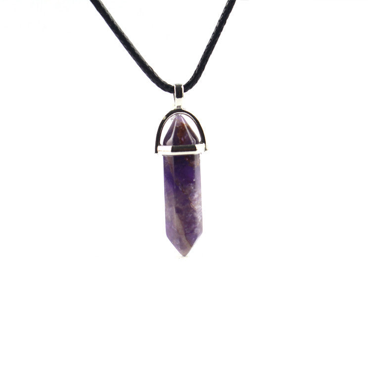 European And American Fashion Natural Crystal Hexagonal Column Pendant Necklace, Crystal Stone Faceted Diamond Pendant 161942