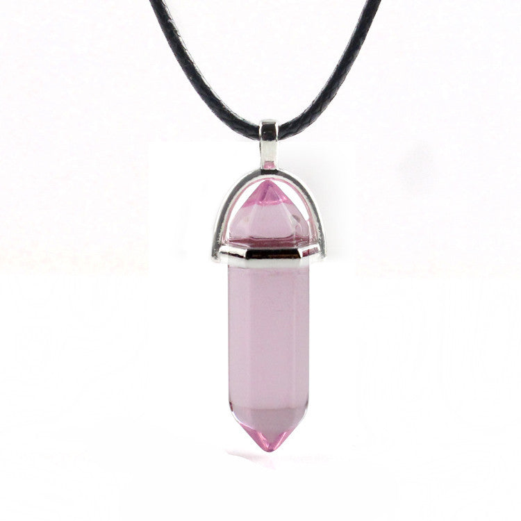 European And American Fashion Natural Crystal Hexagonal Column Pendant Necklace, Crystal Stone Faceted Diamond Pendant 161942