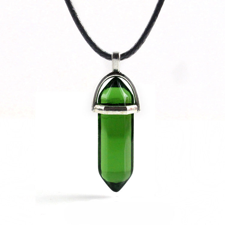 European And American Fashion Natural Crystal Hexagonal Column Pendant Necklace, Crystal Stone Faceted Diamond Pendant 161942