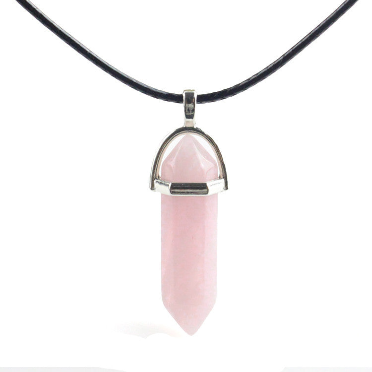 European And American Fashion Natural Crystal Hexagonal Column Pendant Necklace, Crystal Stone Faceted Diamond Pendant 161942