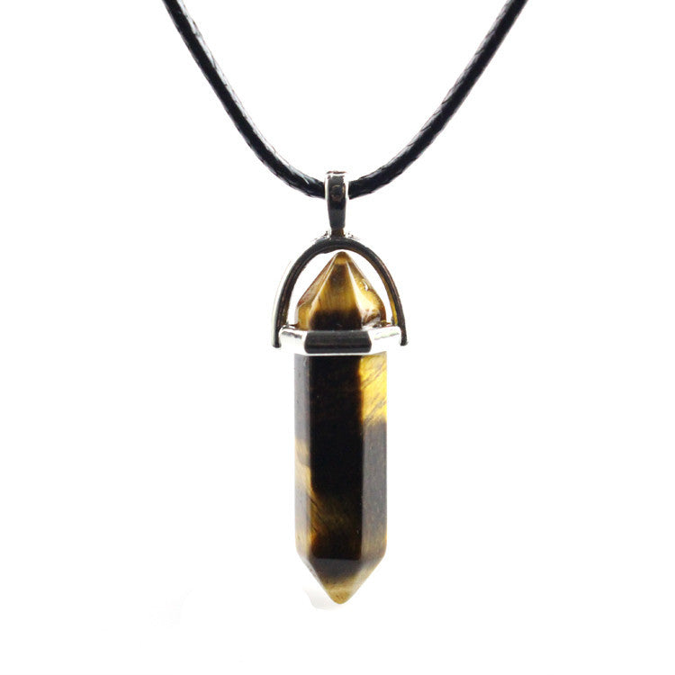 European And American Fashion Natural Crystal Hexagonal Column Pendant Necklace, Crystal Stone Faceted Diamond Pendant 161942