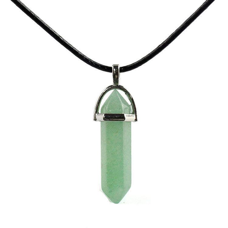 European And American Fashion Natural Crystal Hexagonal Column Pendant Necklace, Crystal Stone Faceted Diamond Pendant 161942