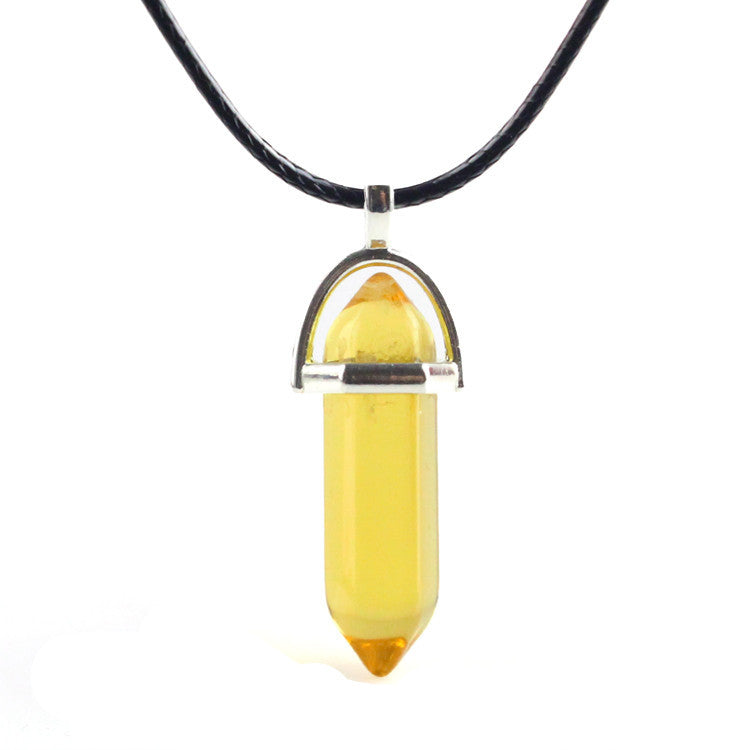 European And American Fashion Natural Crystal Hexagonal Column Pendant Necklace, Crystal Stone Faceted Diamond Pendant 161942