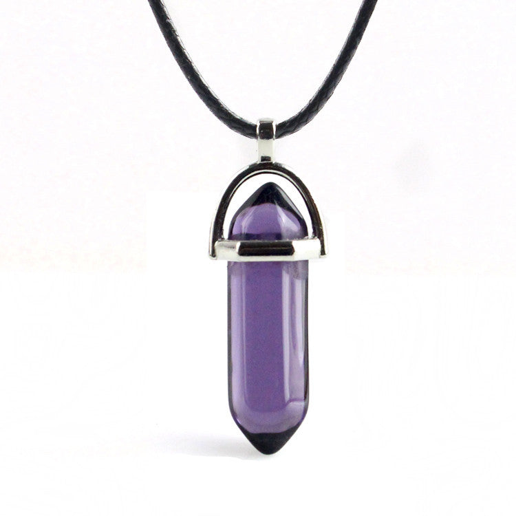 European And American Fashion Natural Crystal Hexagonal Column Pendant Necklace, Crystal Stone Faceted Diamond Pendant 161942