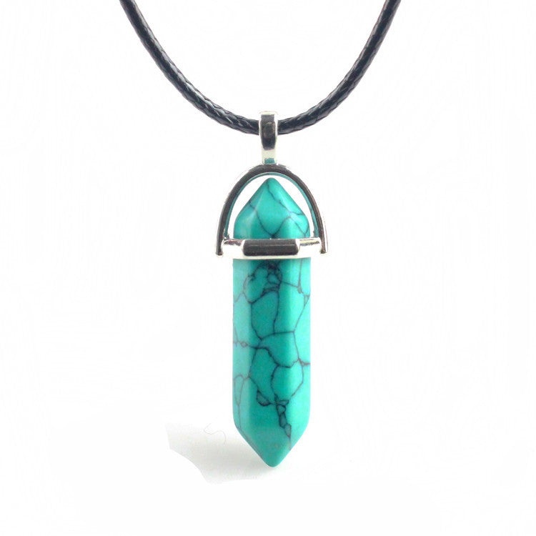 European And American Fashion Natural Crystal Hexagonal Column Pendant Necklace, Crystal Stone Faceted Diamond Pendant 161942