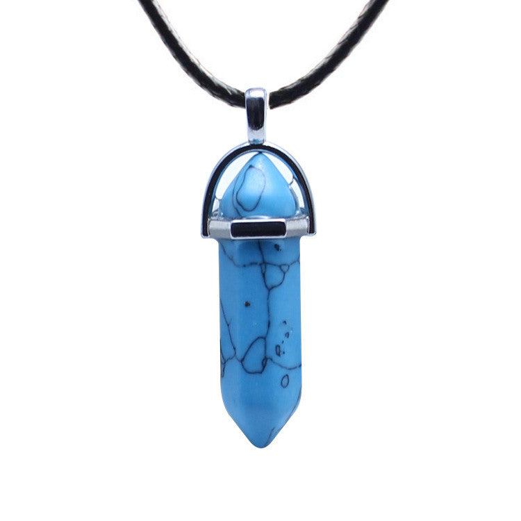 European And American Fashion Natural Crystal Hexagonal Column Pendant Necklace, Crystal Stone Faceted Diamond Pendant 161942