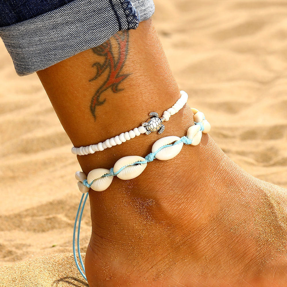 Fashion Shell Rice Beads Hand-Woven Adjustable Anklet Ocean Wind Beach Accessories 1620266608943