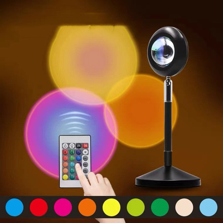 Upgrade Rainbow Sunset Projector Lamp Atmosphere Light Home Coffee Shop Background Wall Decoration Remote Control Sunset Lamp
