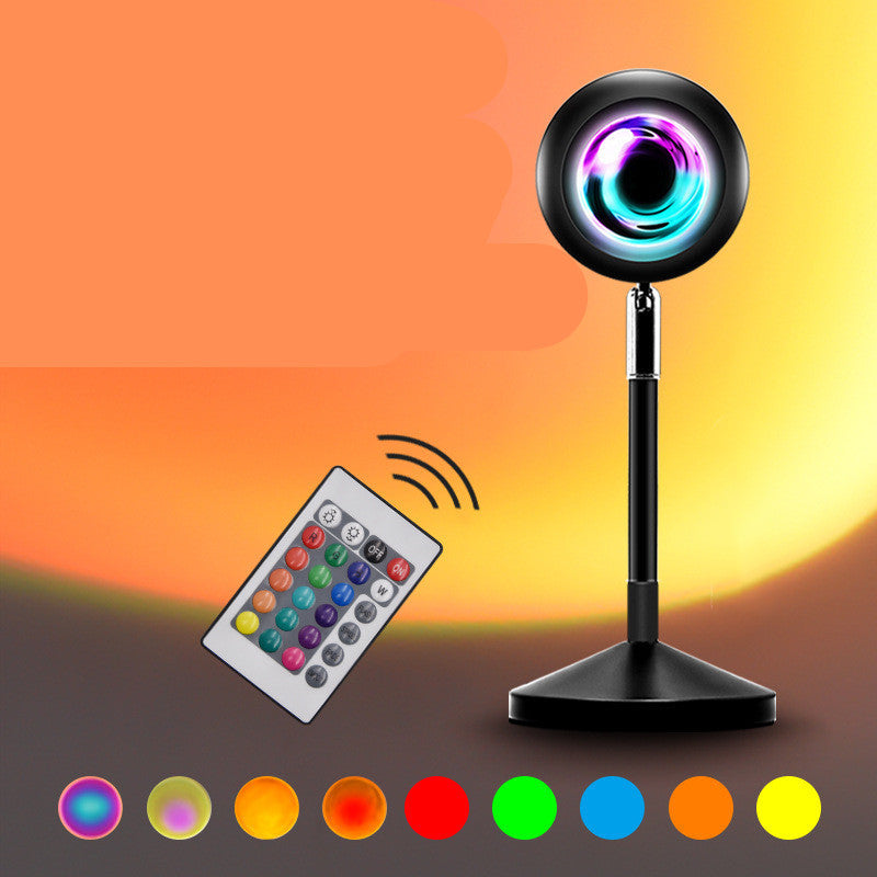Upgrade Rainbow Sunset Projector Lamp Atmosphere Light Home Coffee Shop Background Wall Decoration Remote Control Sunset Lamp