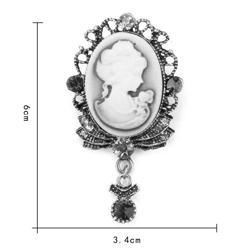 Retro Palace Brooch Female Brooch Female Anti Light European And American Fashion Beauty Head Picture Windbreaker Badge Pin C