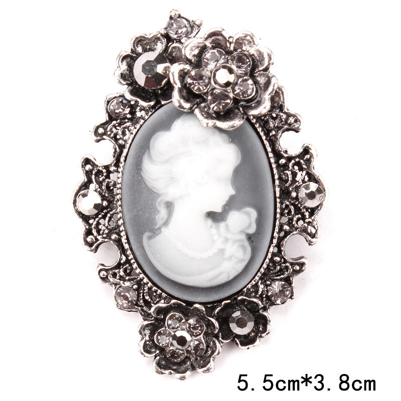 Retro Palace Brooch Female Brooch Female Anti Light European And American Fashion Beauty Head Picture Windbreaker Badge Pin C