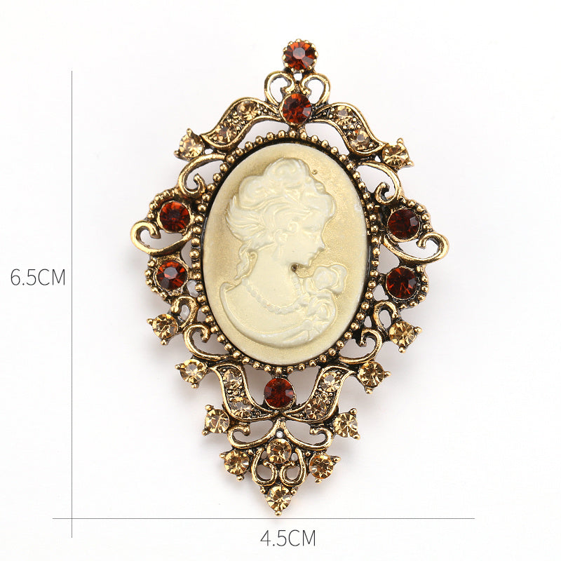 Retro Palace Brooch Female Brooch Female Anti Light European And American Fashion Beauty Head Picture Windbreaker Badge Pin C