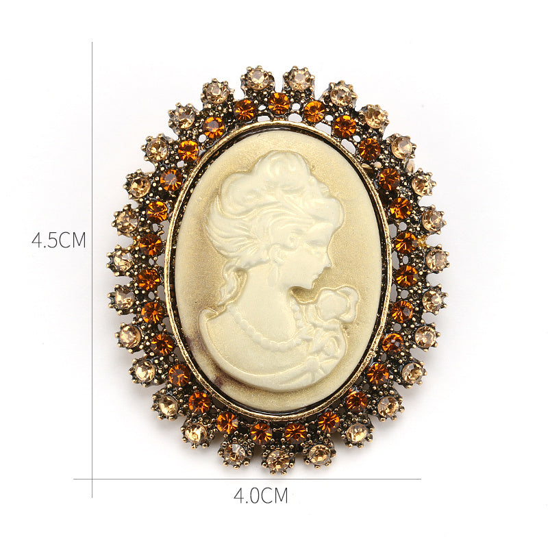 Retro Palace Brooch Female Brooch Female Anti Light European And American Fashion Beauty Head Picture Windbreaker Badge Pin C