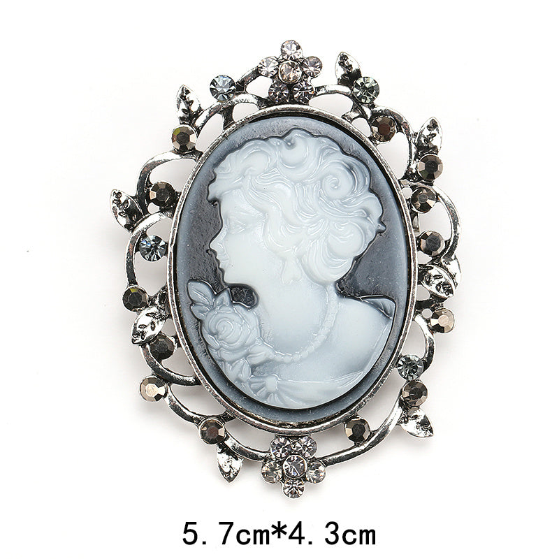 Retro Palace Brooch Female Brooch Female Anti Light European And American Fashion Beauty Head Picture Windbreaker Badge Pin C