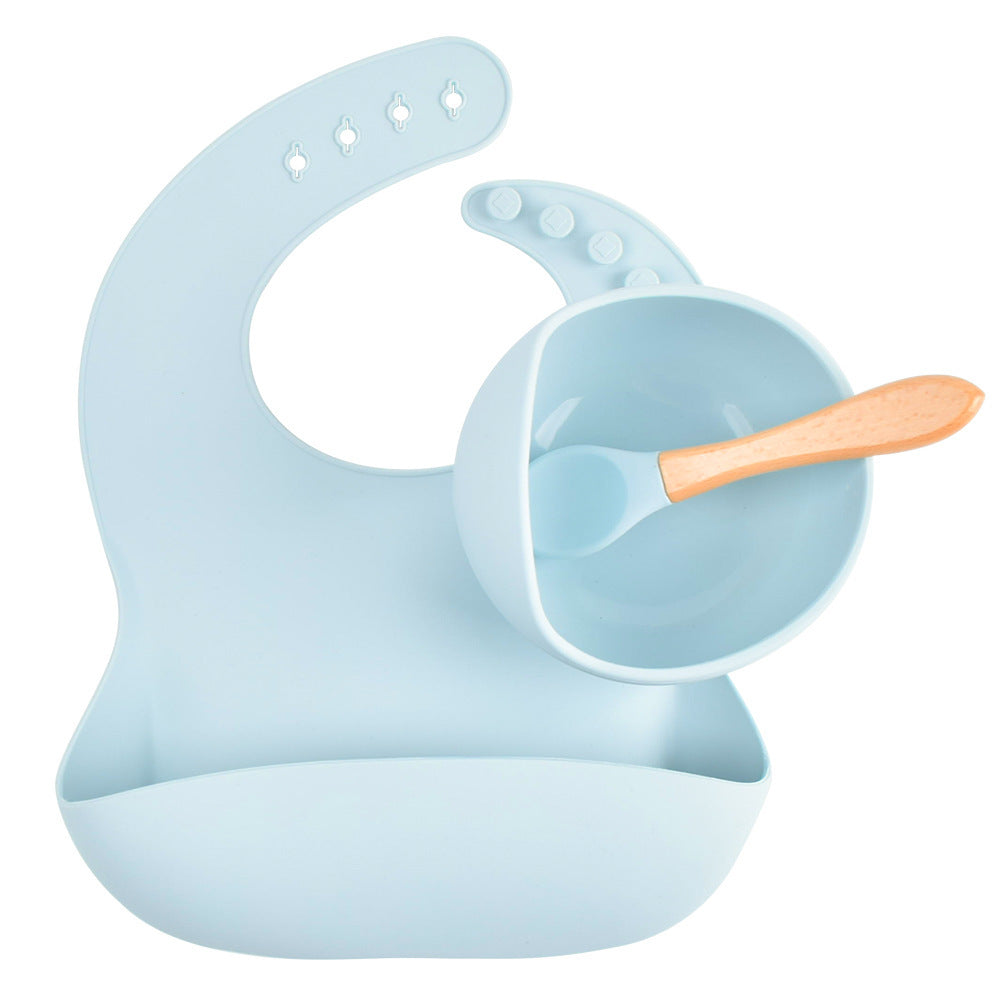 Children's Silicone Suction Cup Bowl Bib Spoon Cutlery 3 Piece Set 1621939599489