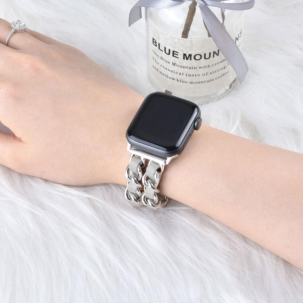 Compatible with Apple, Strap Cuban Link Bracelet IWatch Leather Metal Strap 1622183846401
