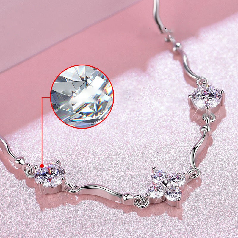 925 Sterling Silver Four-leaf Clover Bracelet - HD Wireless Product #3