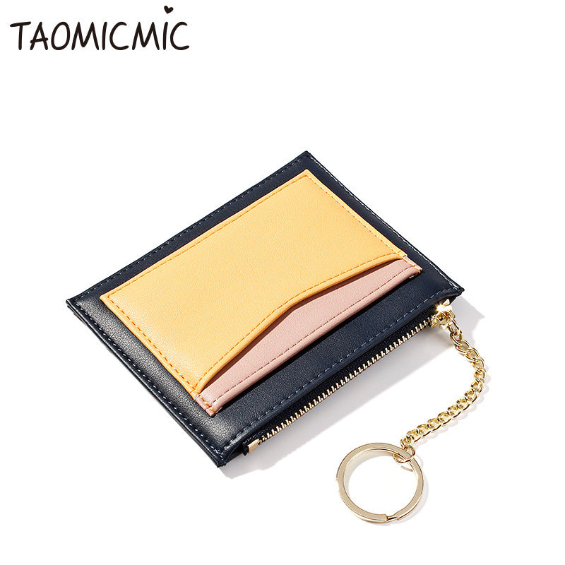 Stitching Ladies Wallet Multi-Card Position Zipper Card Case Keychain Small Wallet Ladies Coin Purse 1622800781404