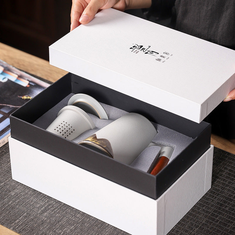 Factory Creative Yuanshan Hand-painted Mug Wooden Handle Ceramic Tea Cup With Lid Filter Three-piece Office Home 162304619540