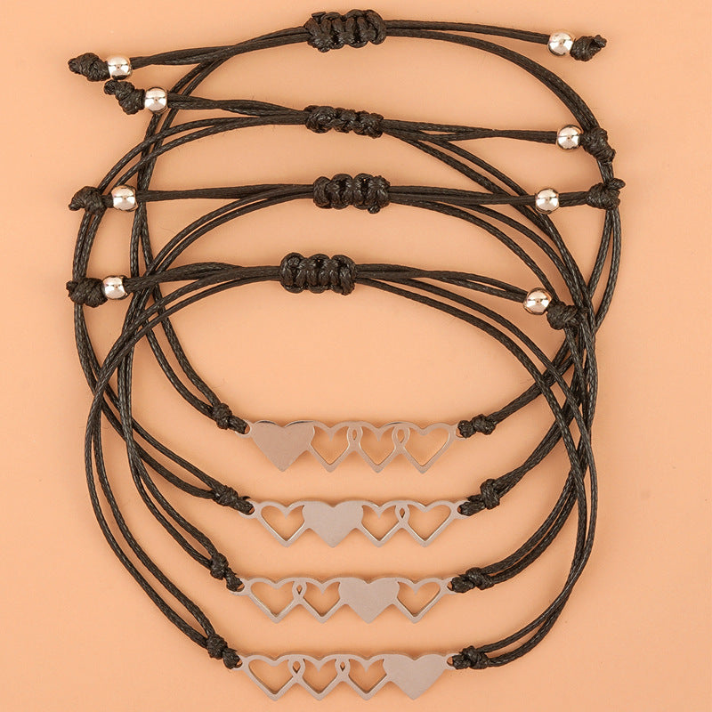 Card Bracelet Creative Stainless Steel Heart Shaped Braided Bracelet 4-Piece Set 1623215825050