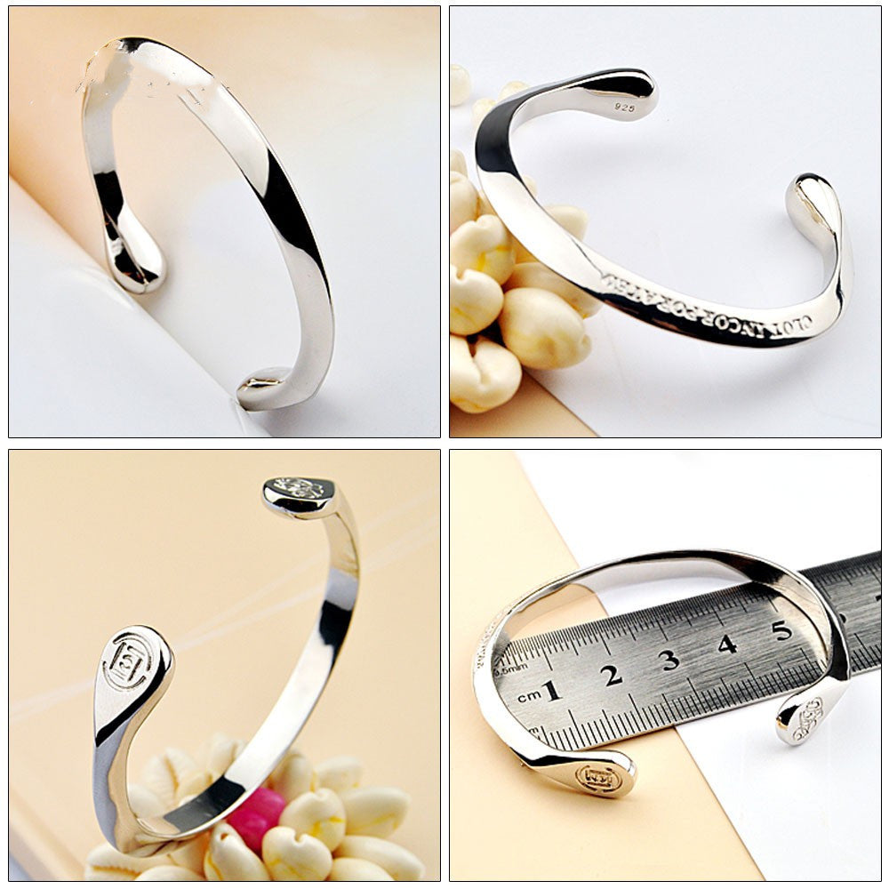 925 Sterling Silver Bracelet Male And Female Students Japanese And Korean Version Of Card SeriesBracelet Simple Edge Silver Bracelet Gift - HD Wireless Product #5