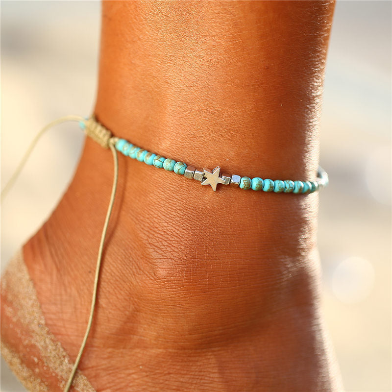 Fashion Shell Rice Beads Hand-Woven Adjustable Anklet Ocean Wind Beach Accessories 1623501687633