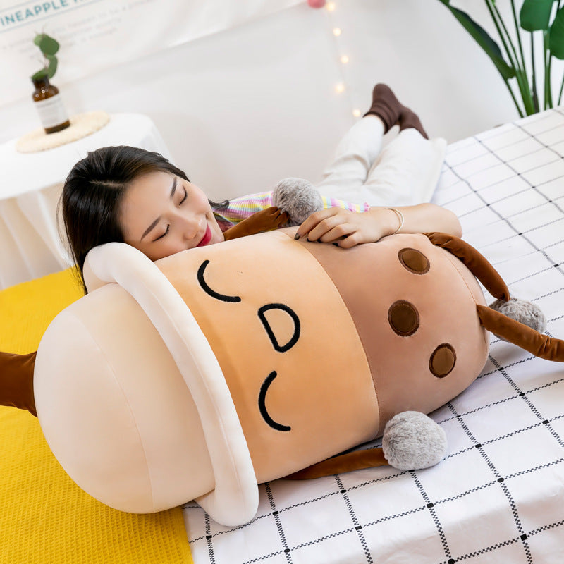 Simulation Milk Tea Cup Cute Expression Pillow Plush Toys 1629733709565