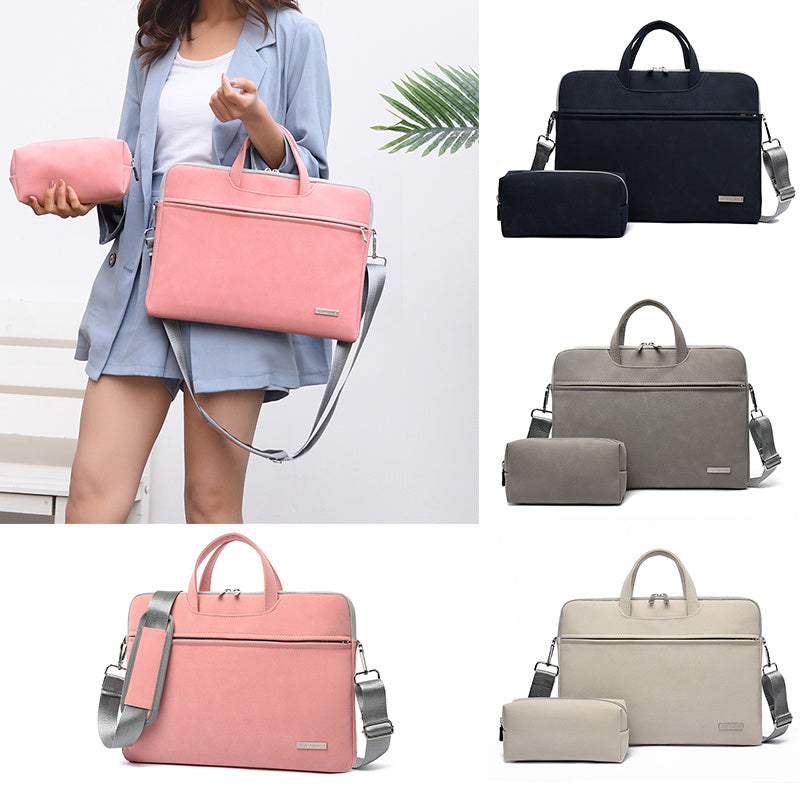 PU Leather Women Laptop Bag Notebook Carrying Case Briefcase For Macbook Air 13.3 14 15.6 Inch Men Handbags Shoulder Mouse Bag - 图片 1