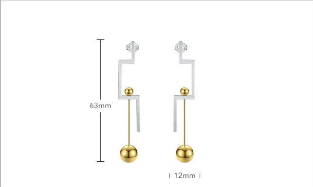 18K Gold Plated Titanium Steel Geometric Steel Ball Mixed Color Earrings - HD Wireless Product #4