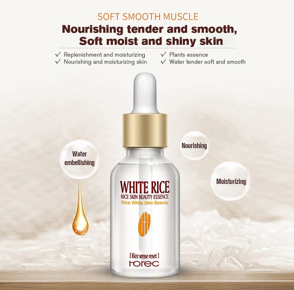 HOREC White Rice Whitening Serum Face Moisturizing Cream Anti Wrinkle Anti Aging Face Fine Lines Acne Treatment Skin Care 15m
