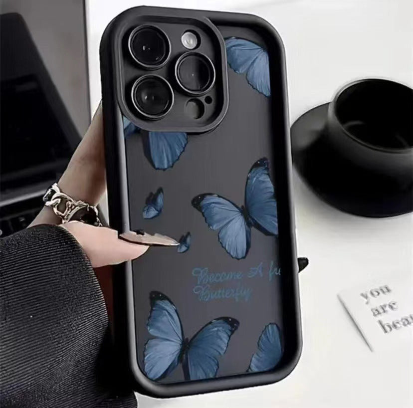 Blue Butterfly Printed Edging Drop-resistant Phone Case 170ed878 f4e2 4df1 aea0 1327bb1ebb32