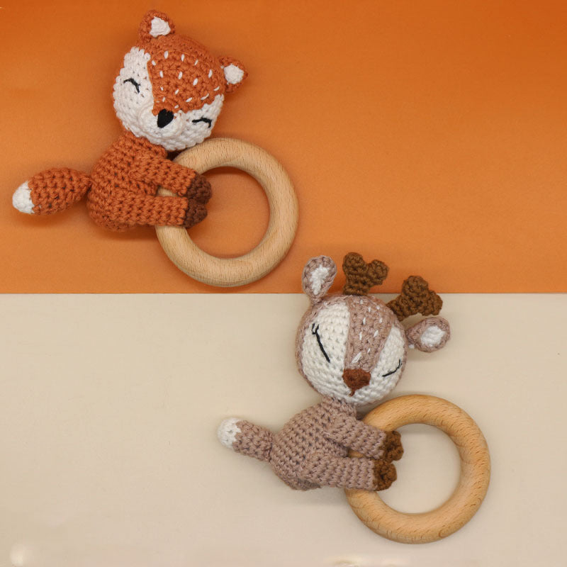 Handmade Crochet Fox Elk Rattle Toy Baby Molar Teether 1717886533538811904