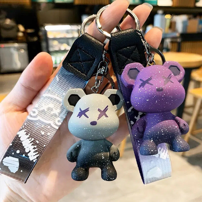 Cartoon Starry Chameleon Bear Car Silica Gel Key Chain 1725722733045747712