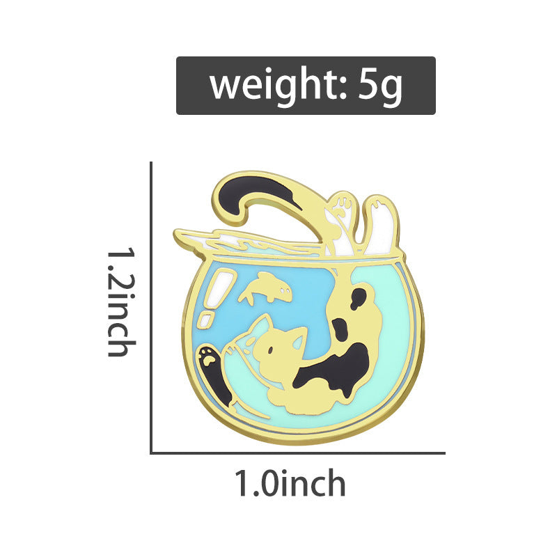Cartoon Cute Cat Brooch Jumping Into Fish Tank 1733324877974343680