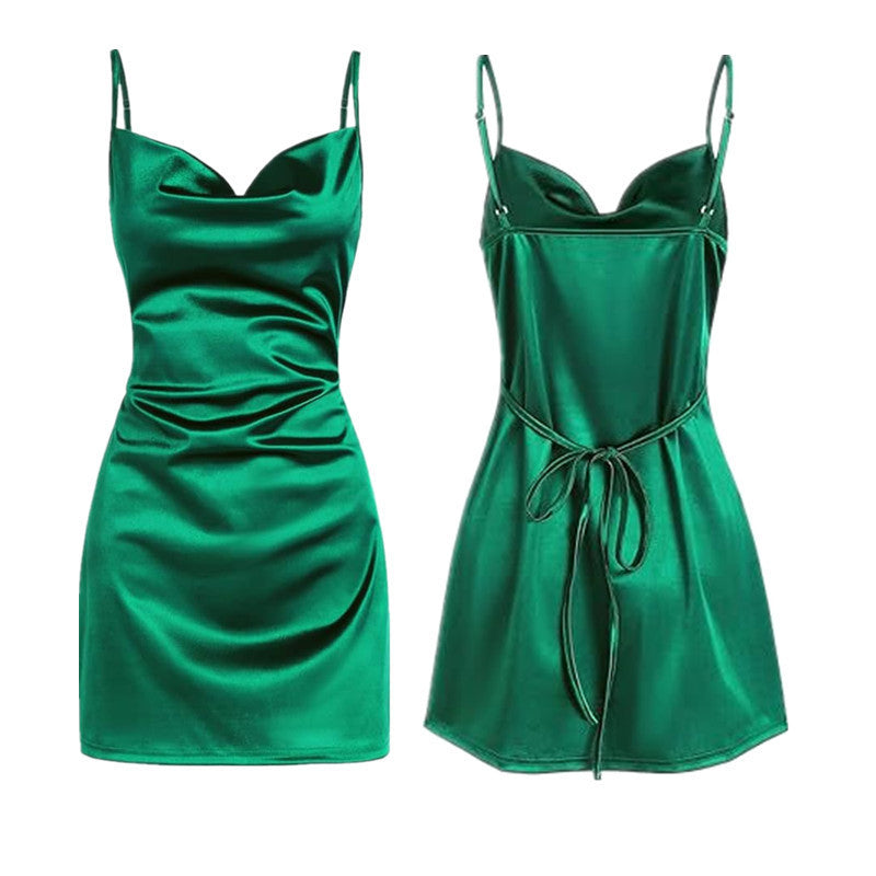 Strap Satin Backless Lace Up Dress Summer Sexy Elegant 1753dd44 ff14 4807 95f9 d76fec2d219b