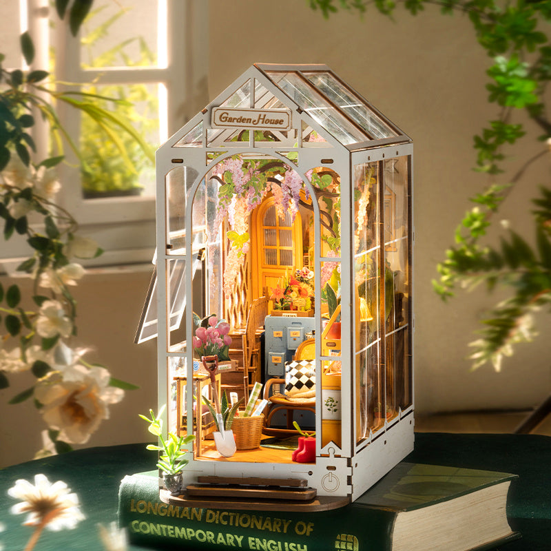 Robotime Rolife Garden House Book Nook Kit Book Shelf Insert Easy Assemble Toys Gifts For Kids Women Girls Home Decoration TG
