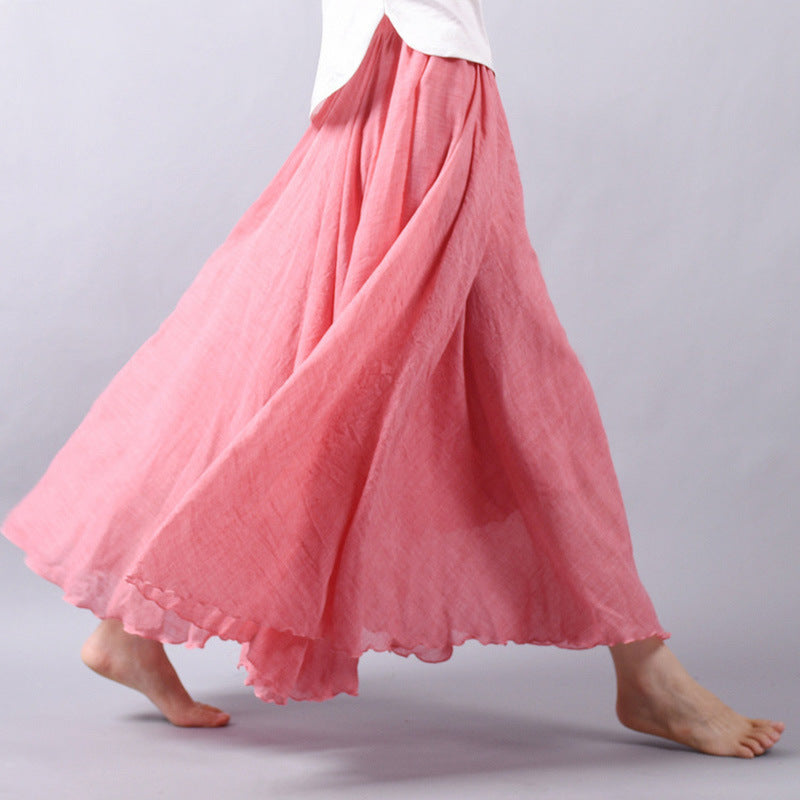 Mori Girl Art Plus Size Cotton And Linen Skirt Elastic Waist Linen A-line Skirt 182557f8 be64 49a6 ad94 94be93515685