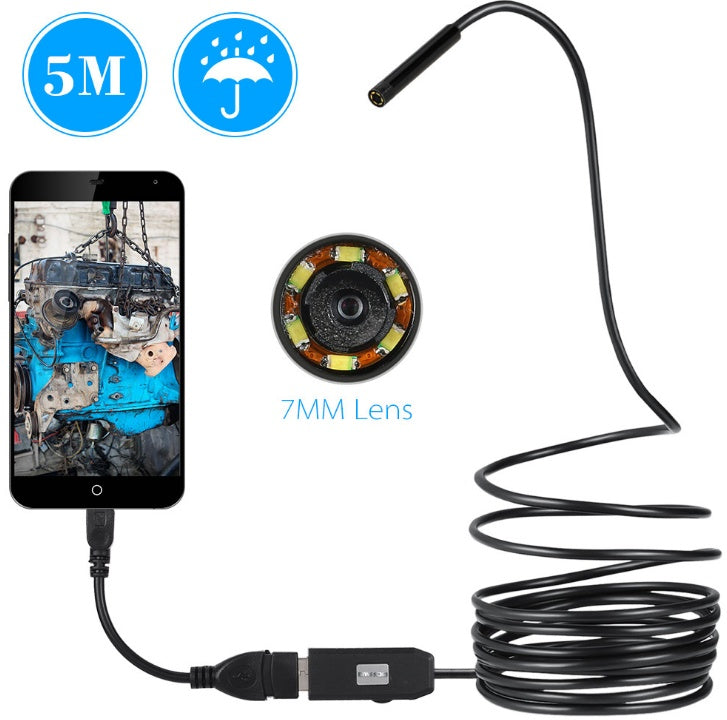 OWSOO 6 LED 7MM USB Endoscope Camera 5M Waterproof USB Wire Snake Tube Inspection Borescope For OTG Compatible Android Phones - 图片 1