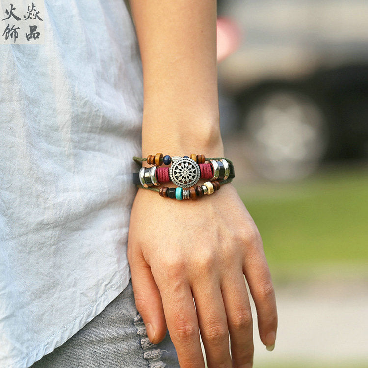 new retro multi-layer beaded bohemian bracelet manufacturers supply hand-woven leather bracelet wholesale 18593034597949