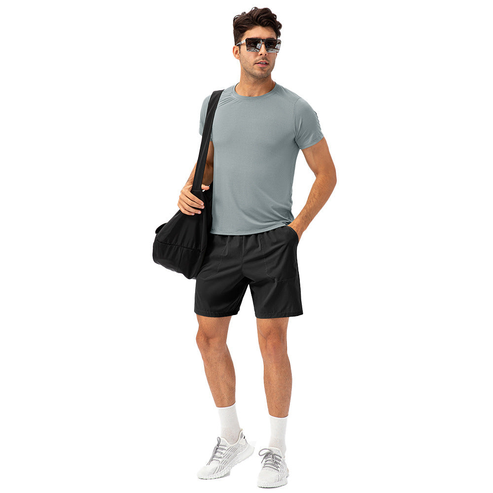 Men's Loose Running Quick Drying Clothes Round Neck T-shirt Sweat-absorbent Breathable Fitness Sports Casual Short Sleeve Clo